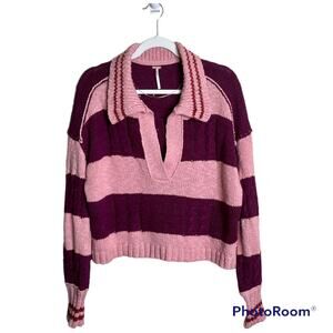 Free People Pembrook Oversized Sweater Size XS NWT Moody Pink Combo